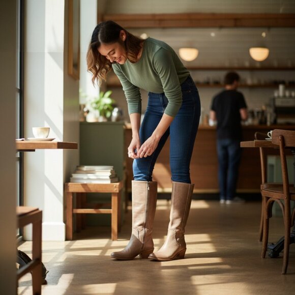 Sofft Anniston Light Taupe Vintage Distressed Leather Tall Side Zipper Boot SZ 9 - Picture 3 of 12
